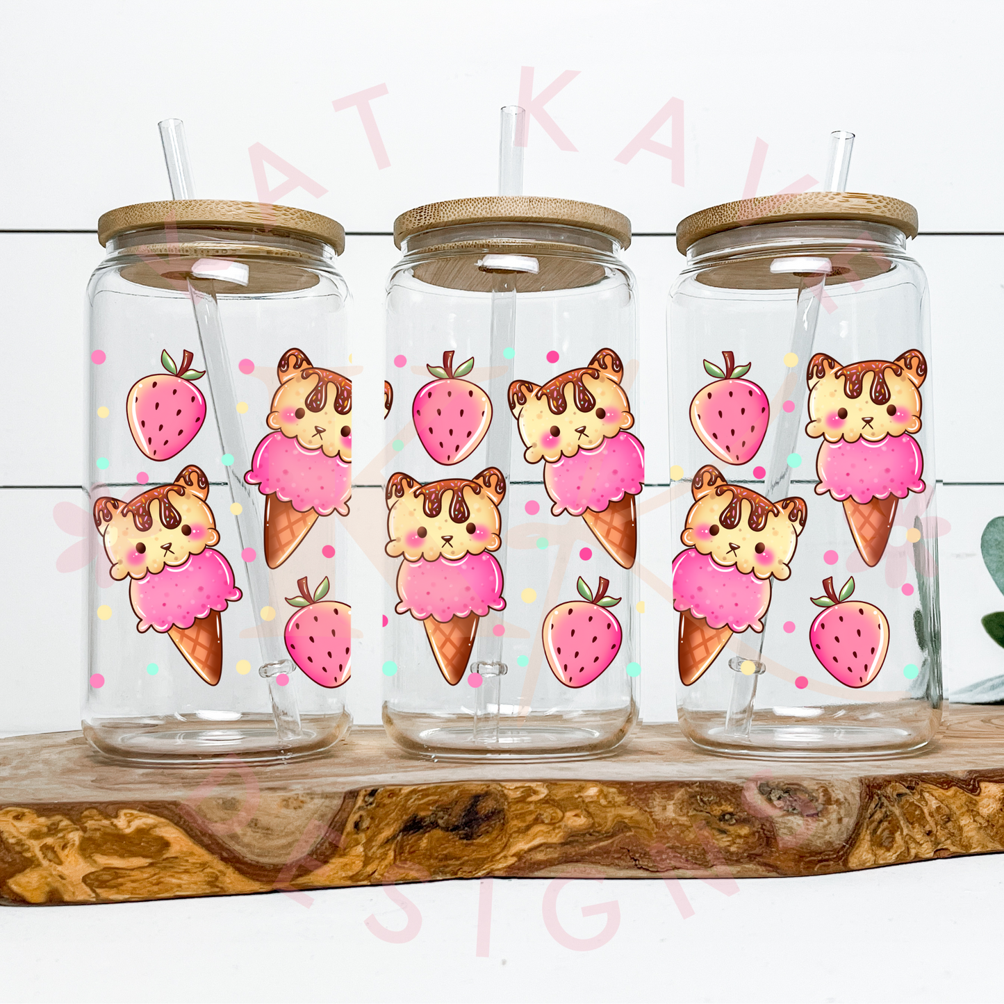 Strawberry Kitty Cones 16oz Wrap