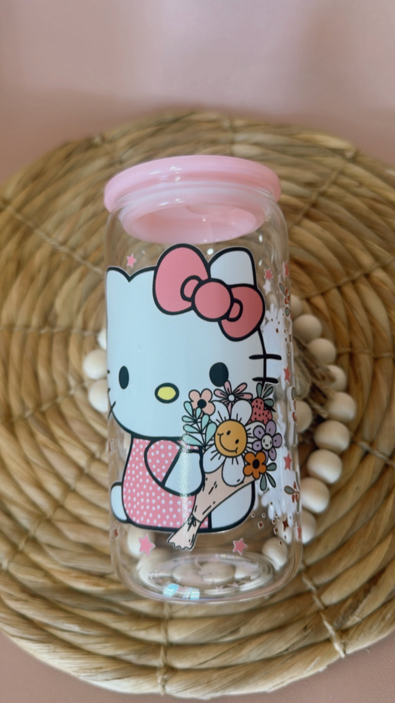 Pink Kitty 16oz Glass Can