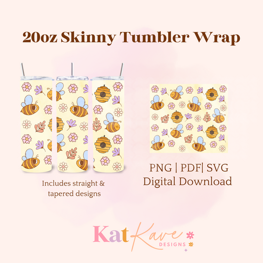 Spring Bees 20oz Yellow Tumbler Wrap Digital File