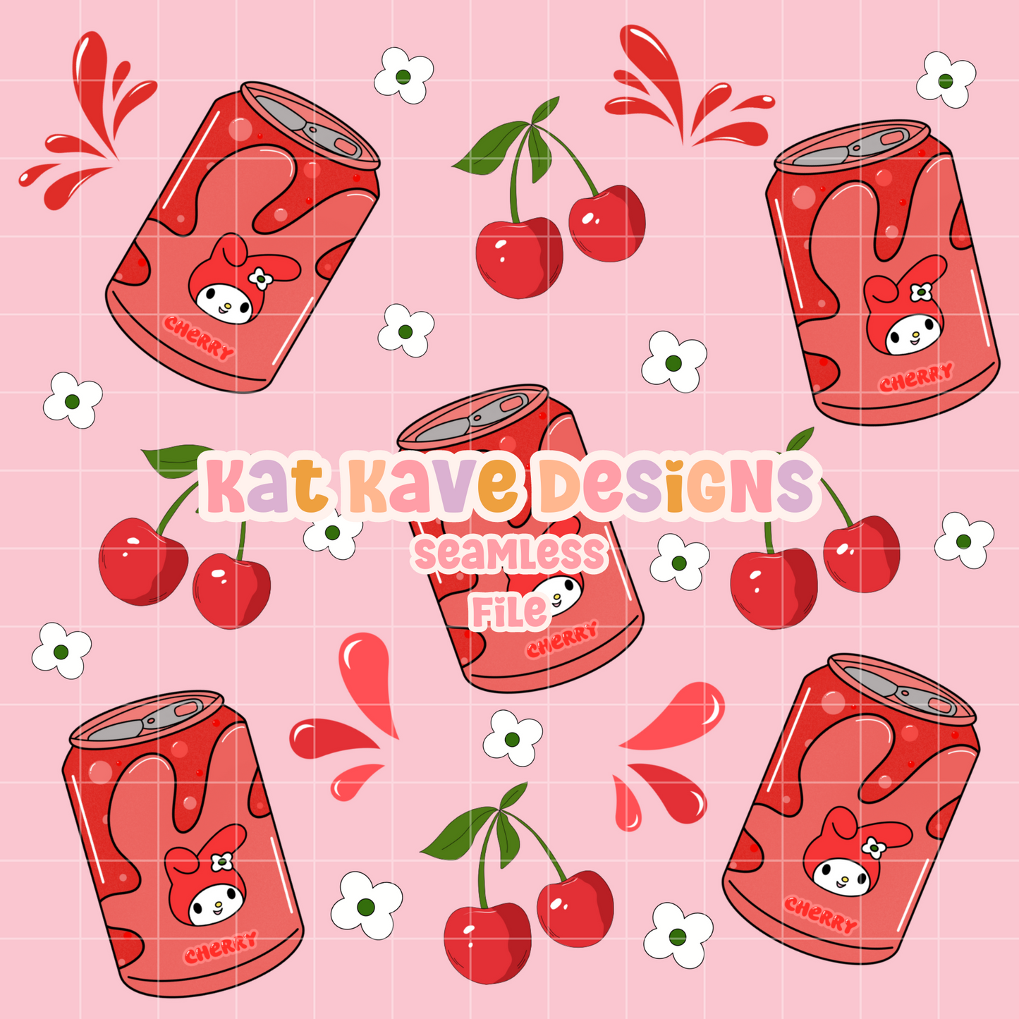 Seamless Kawaii Cherry Soda Digital Files