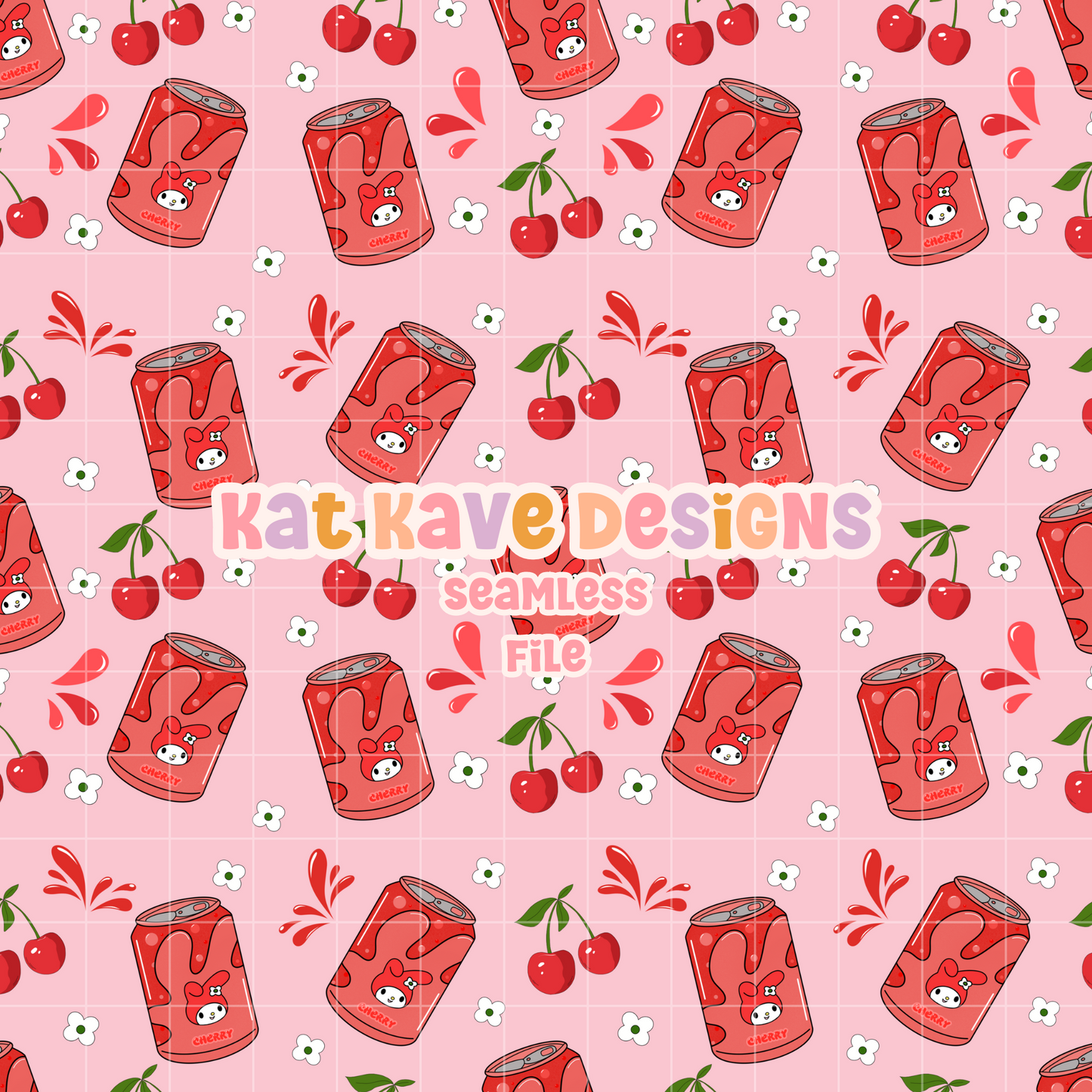 Seamless Kawaii Cherry Soda Digital Files