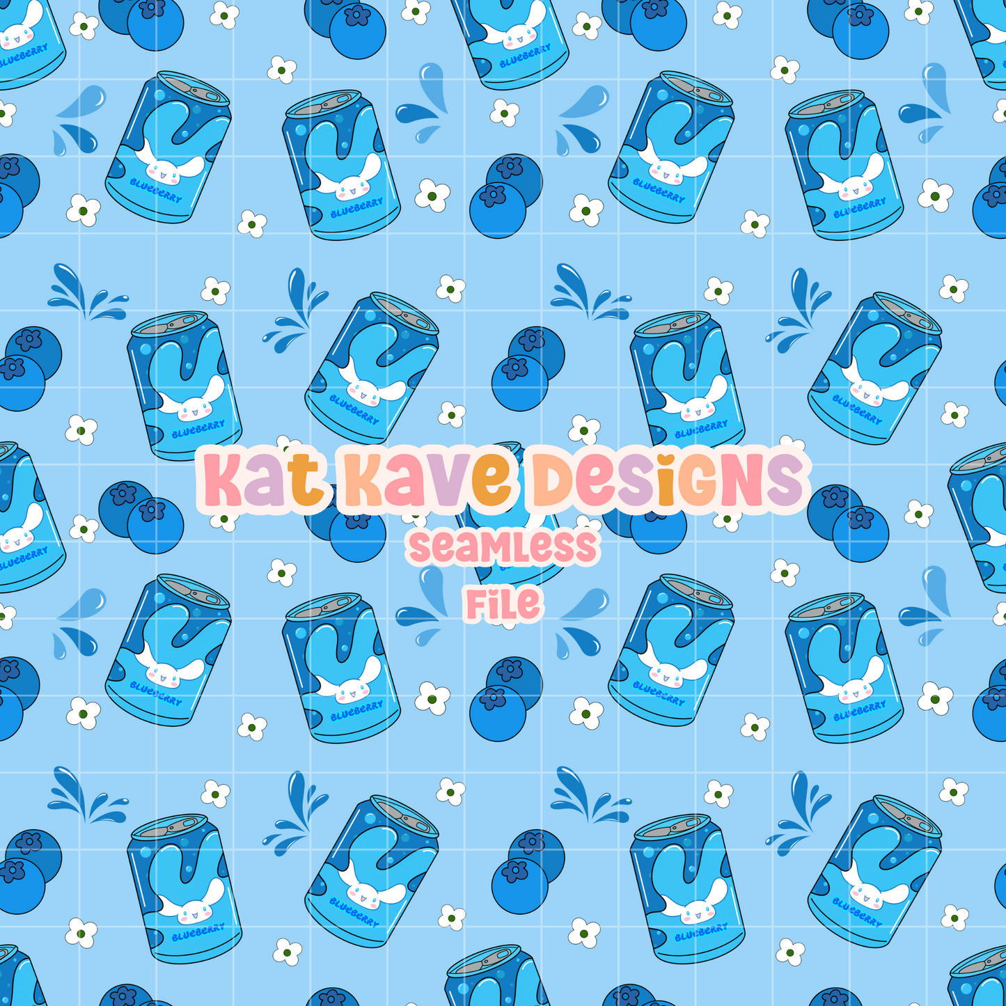 Seamless Kawaii Blueberry Soda Digital Files