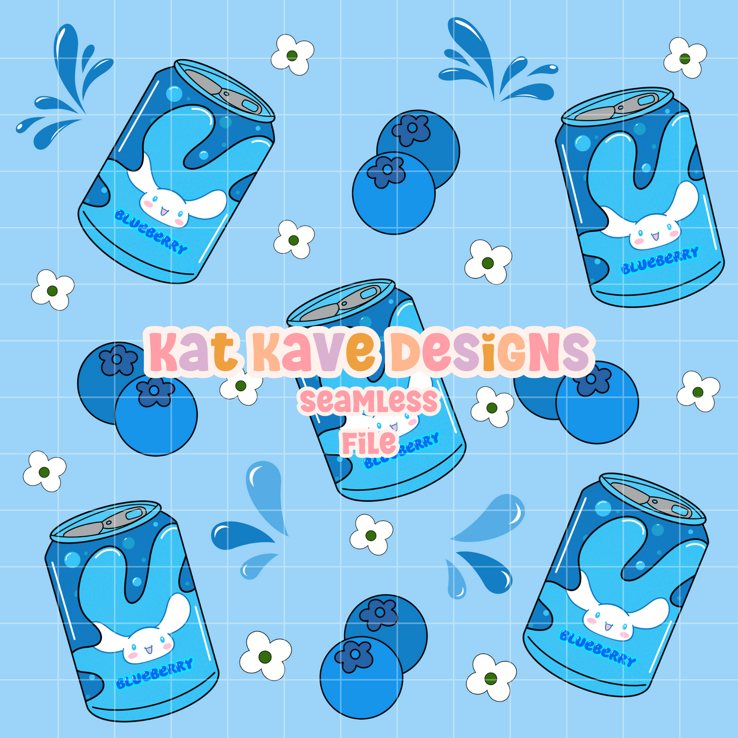 Seamless Kawaii Blueberry Soda Digital Files