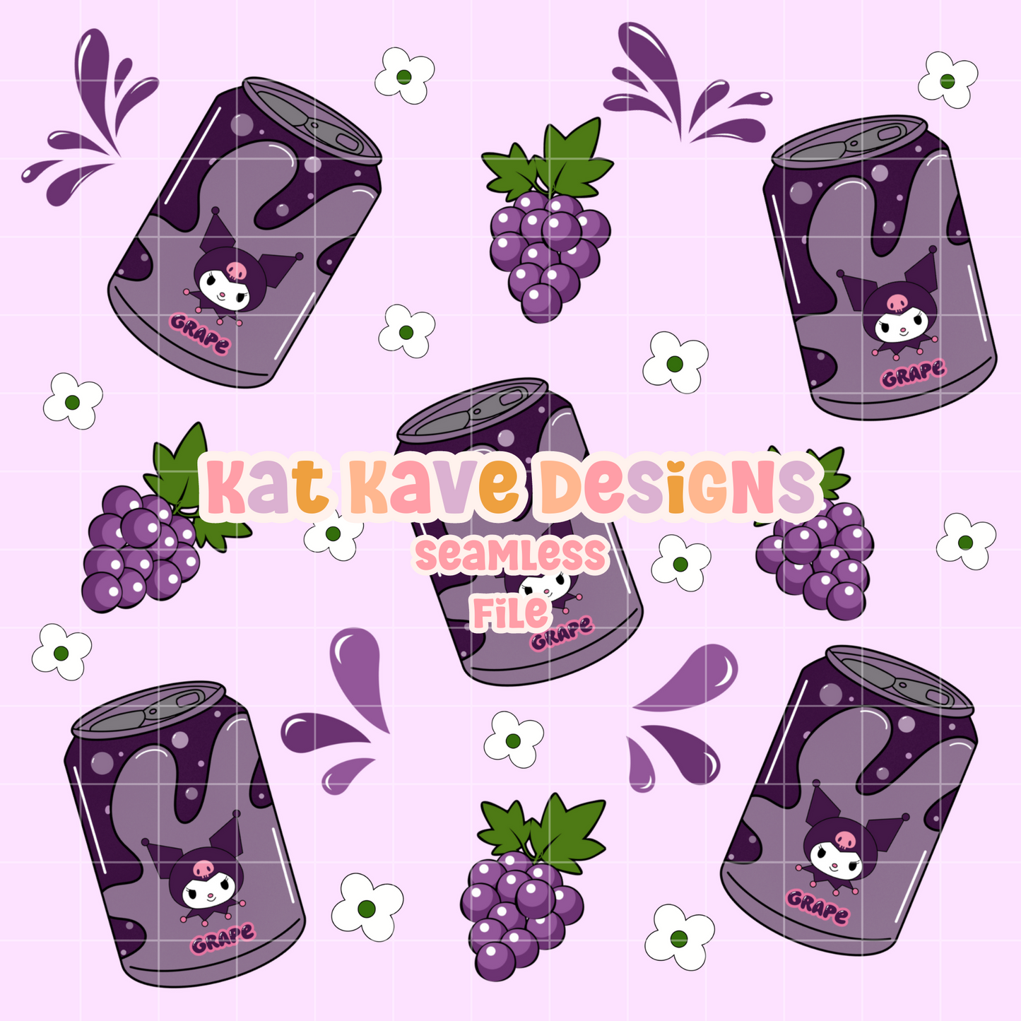 Seamless Kawaii Grape Soda Digital Files