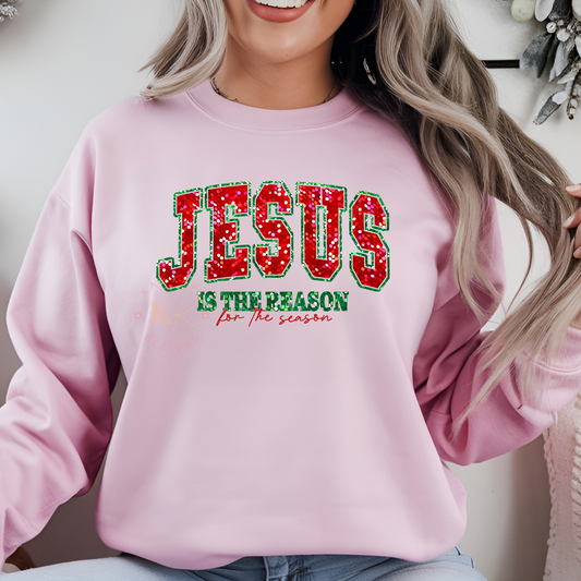 Red Sequin Jesus is the Reason Adult DTF Transfer