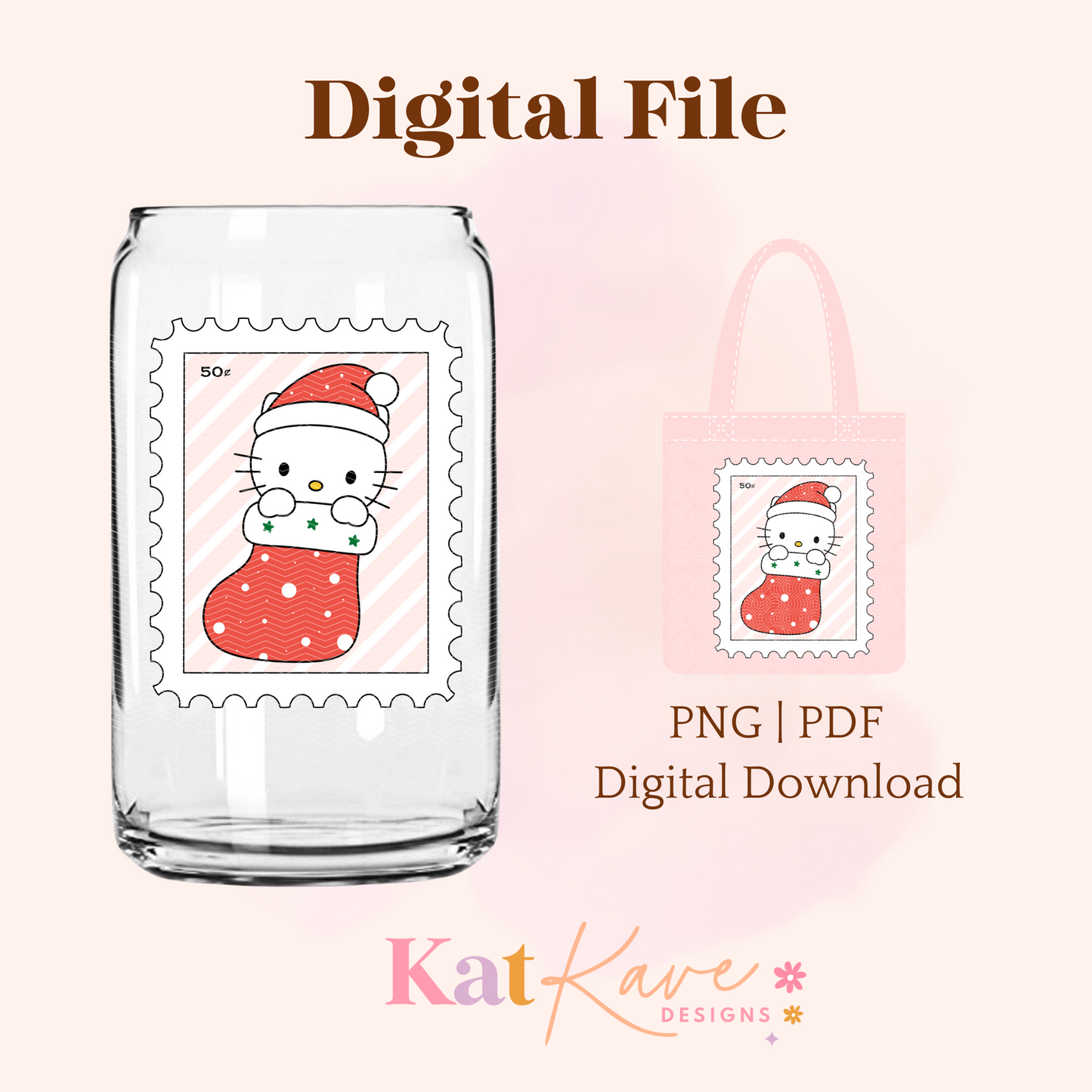 Kawaii Cat Santa Stamp Digital Download