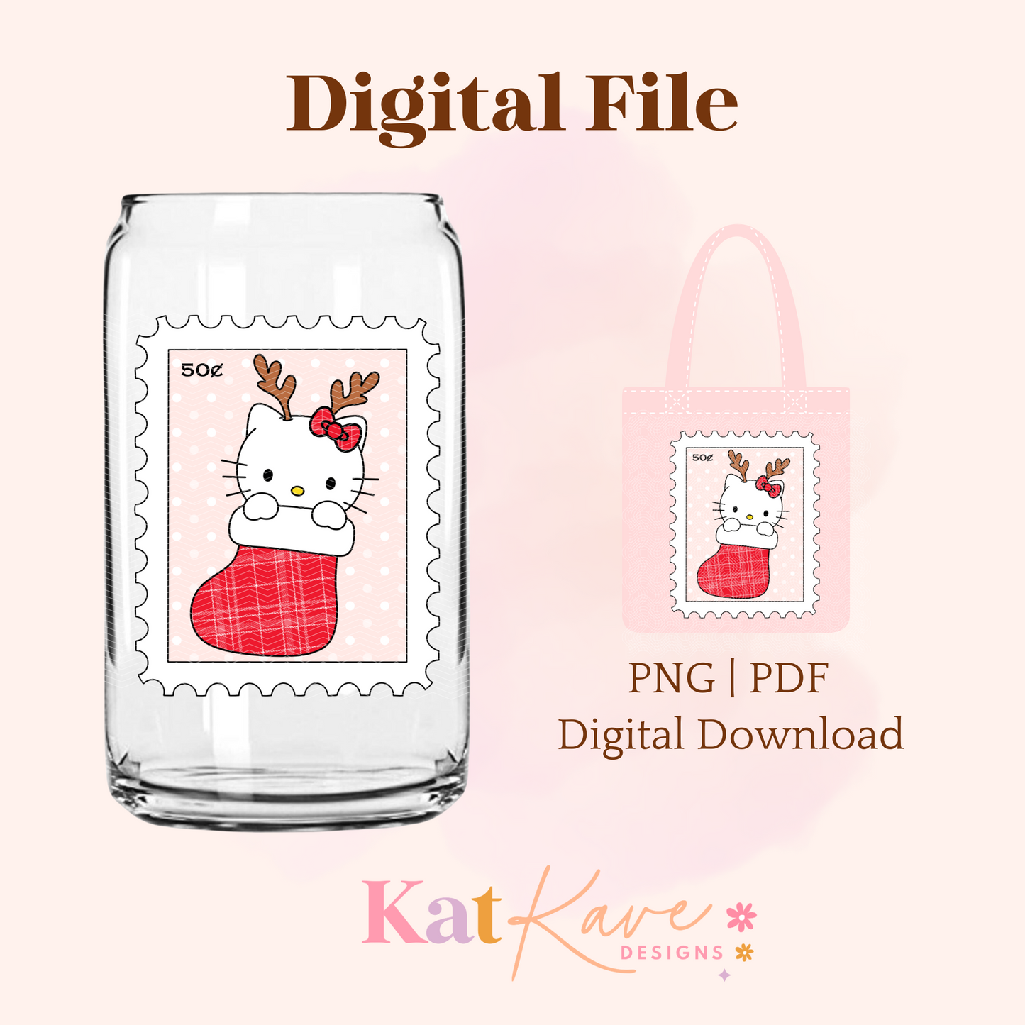 Kawaii Cat Reindeer Stamp Digital Download