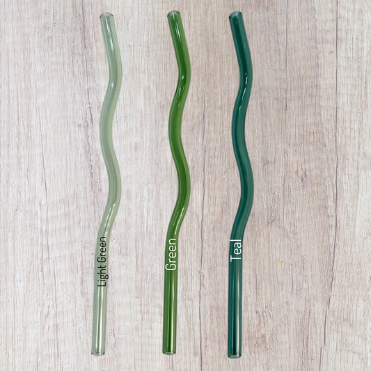 Wavy Reusable Glass Straws (Greens)