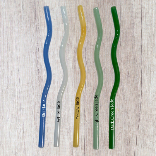 Wavy Reusable Glass Straws (Jades)