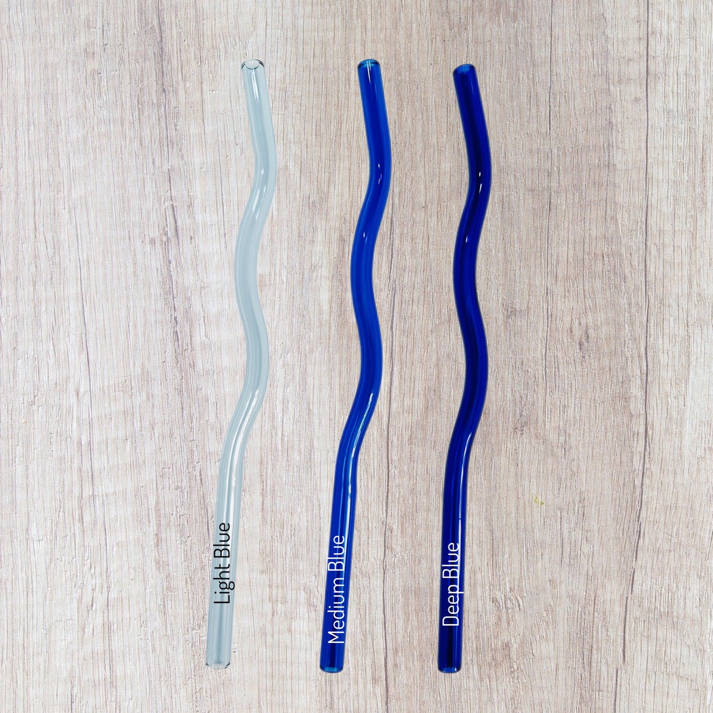 Wavy Reusable Glass Straws (Blues)