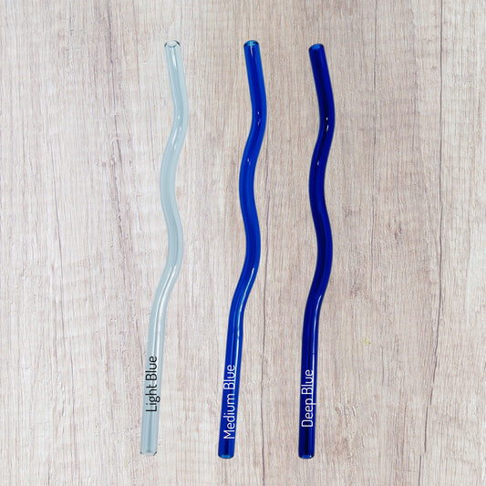 Wavy Reusable Glass Straws (Blues)